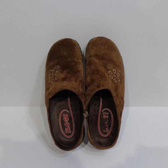 KLOGS Womens Brown Leather Suede Embroid Floral Mules Shoes Slip Resistant Sz 7M - Picture 3 of 7